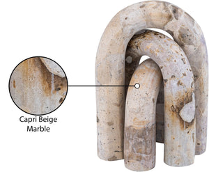 Meridian Furniture Arco Sculptural Set of Three Hand Carved Natural Stone Arch Accents for Shelf or Console Beige Genuine Marble ACC109-Beige