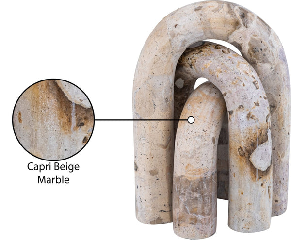 Meridian Furniture Arco Sculptural Set of Three Hand Carved Natural Stone Arch Accents for Shelf or Console Beige Genuine Marble ACC109-Beige