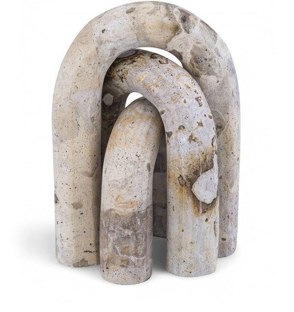 Meridian Furniture Arco Sculptural Set of Three Hand Carved Natural Stone Arch Accents for Shelf or Console Beige Genuine Marble ACC109-Beige
