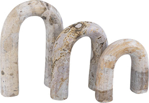 Meridian Furniture Arco Sculptural Set of Three Hand Carved Natural Stone Arch Accents for Shelf or Console Beige Genuine Marble ACC109-Beige
