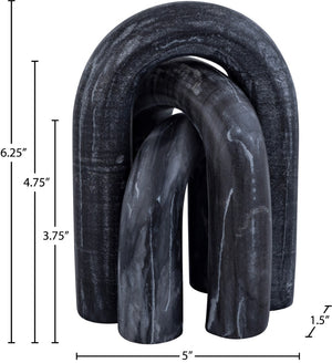Meridian Furniture Arco Sculptural Set of Three Hand Carved Natural Stone Arch Accents for Shelf or Console Black Genuine Marble ACC109-Black