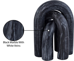 Meridian Furniture Arco Sculptural Set of Three Hand Carved Natural Stone Arch Accents for Shelf or Console Black Genuine Marble ACC109-Black