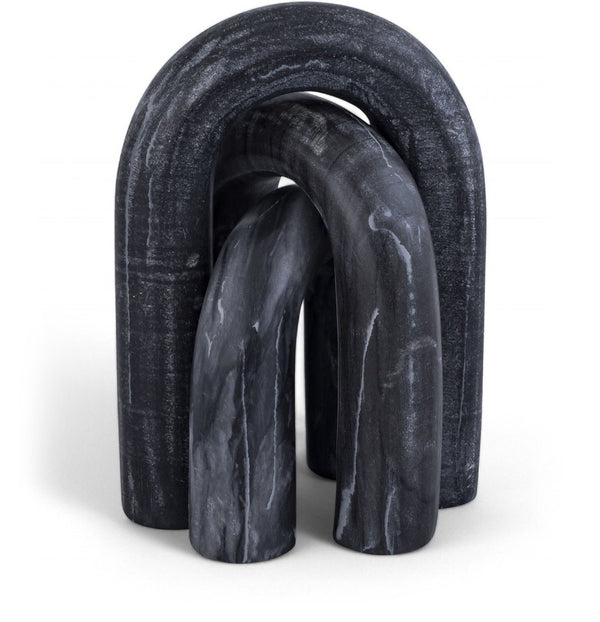 Meridian Furniture Arco Sculptural Set of Three Hand Carved Natural Stone Arch Accents for Shelf or Console Black Genuine Marble ACC109-Black