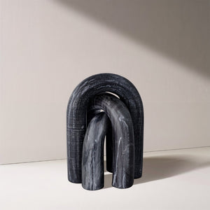 Meridian Furniture Arco Sculptural Set of Three Hand Carved Natural Stone Arch Accents for Shelf or Console Black Genuine Marble ACC109-Black
