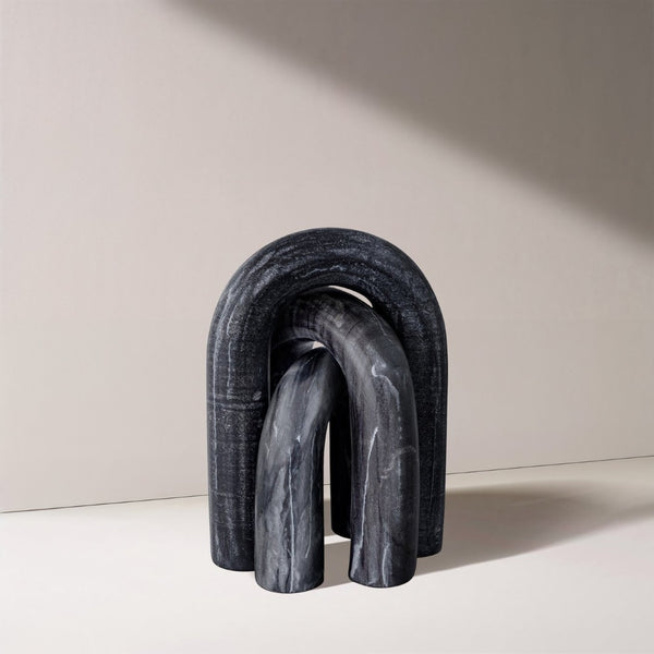 Meridian Furniture Arco Sculptural Set of Three Hand Carved Natural Stone Arch Accents for Shelf or Console Black Genuine Marble ACC109-Black