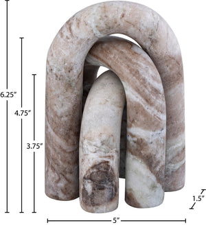 Meridian Furniture Arco Sculptural Set of Three Hand Carved Natural Stone Arch Accents for Shelf or Console Brown Genuine Marble ACC109-Brown