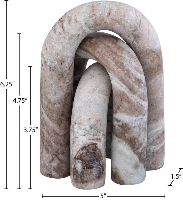 Meridian Furniture Arco Sculptural Set of Three Hand Carved Natural Stone Arch Accents for Shelf or Console Brown Genuine Marble ACC109-Brown