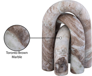 Meridian Furniture Arco Sculptural Set of Three Hand Carved Natural Stone Arch Accents for Shelf or Console Brown Genuine Marble ACC109-Brown