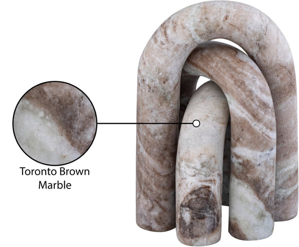Meridian Furniture Arco Sculptural Set of Three Hand Carved Natural Stone Arch Accents for Shelf or Console Brown Genuine Marble ACC109-Brown