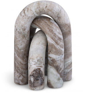 Meridian Furniture Arco Sculptural Set of Three Hand Carved Natural Stone Arch Accents for Shelf or Console Brown Genuine Marble ACC109-Brown
