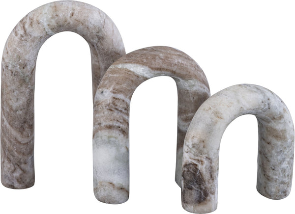 Meridian Furniture Arco Sculptural Set of Three Hand Carved Natural Stone Arch Accents for Shelf or Console Brown Genuine Marble ACC109-Brown