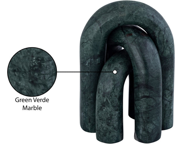 Meridian Furniture Arco Sculptural Set of Three Hand Carved Natural Stone Arch Accents for Shelf or Console Green Genuine Marble ACC109-Green