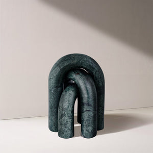 Meridian Furniture Arco Sculptural Set of Three Hand Carved Natural Stone Arch Accents for Shelf or Console Green Genuine Marble ACC109-Green