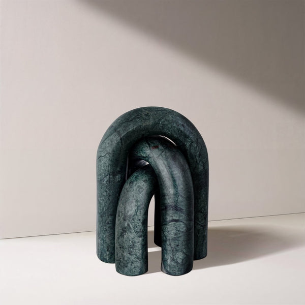 Meridian Furniture Arco Sculptural Set of Three Hand Carved Natural Stone Arch Accents for Shelf or Console Green Genuine Marble ACC109-Green