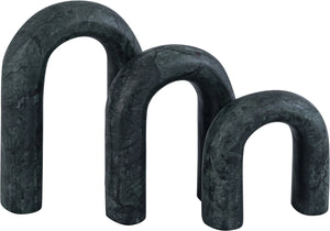 Meridian Furniture Arco Sculptural Set of Three Hand Carved Natural Stone Arch Accents for Shelf or Console Green Genuine Marble ACC109-Green