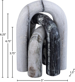 Meridian Furniture Arco Sculptural Set of Three Hand Carved Natural Stone Arch Accents for Shelf or Console Panda Genuine Marble ACC109-Panda