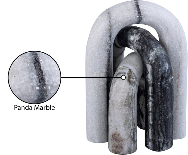 Meridian Furniture Arco Sculptural Set of Three Hand Carved Natural Stone Arch Accents for Shelf or Console Panda Genuine Marble ACC109-Panda