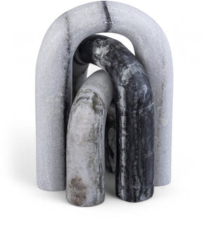 Meridian Furniture Arco Sculptural Set of Three Hand Carved Natural Stone Arch Accents for Shelf or Console Panda Genuine Marble ACC109-Panda