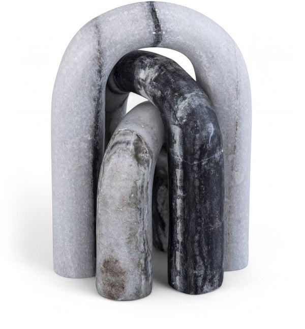 Meridian Furniture Arco Sculptural Set of Three Hand Carved Natural Stone Arch Accents for Shelf or Console Panda Genuine Marble ACC109-Panda