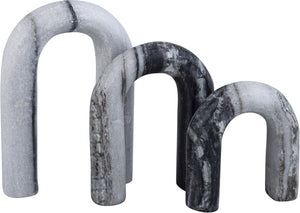 Meridian Furniture Arco Sculptural Set of Three Hand Carved Natural Stone Arch Accents for Shelf or Console Panda Genuine Marble ACC109-Panda