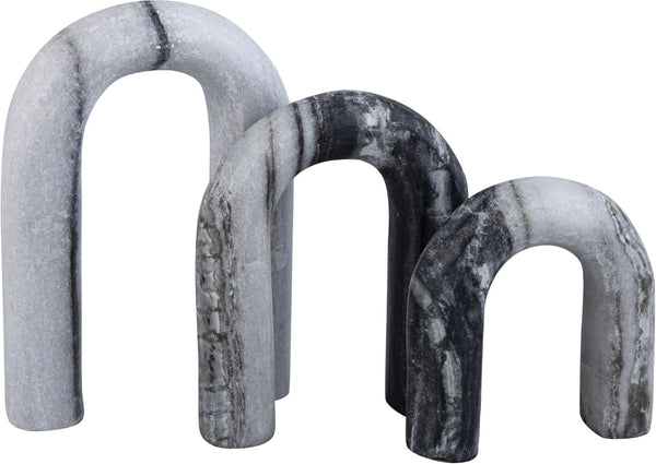 Meridian Furniture Arco Sculptural Set of Three Hand Carved Natural Stone Arch Accents for Shelf or Console Panda Genuine Marble ACC109-Panda