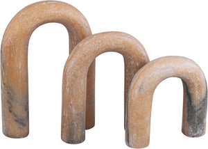 Meridian Furniture Arco Sculptural Set of Three Hand Carved Natural Stone Arch Accents for Shelf or Console Pink Genuine Marble ACC109-Pink