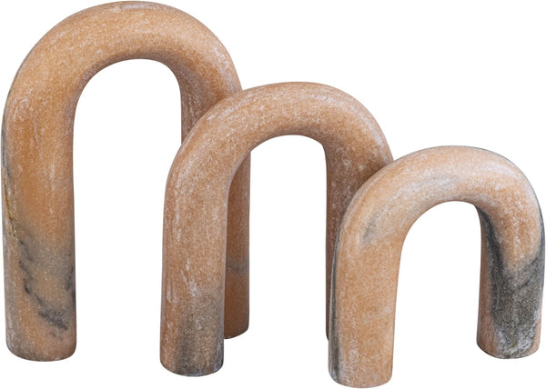 Meridian Furniture Arco Sculptural Set of Three Hand Carved Natural Stone Arch Accents for Shelf or Console Pink Genuine Marble ACC109-Pink