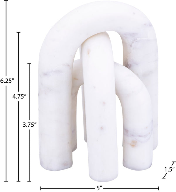 Meridian Furniture Arco Sculptural Set of Three Hand Carved Natural Stone Arch Accents for Shelf or Console White Genuine Marble ACC109-White