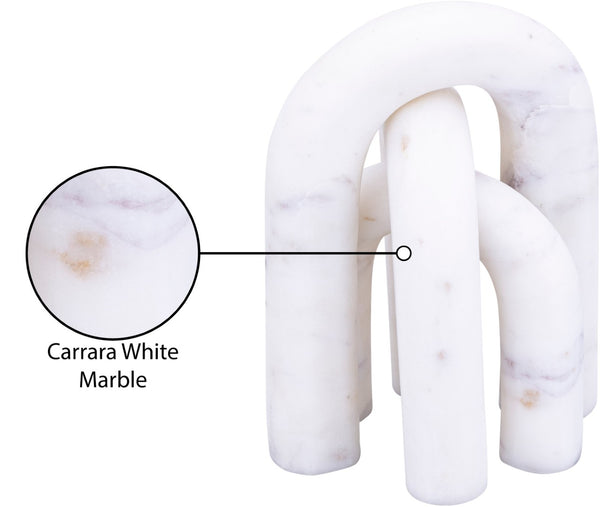 Meridian Furniture Arco Sculptural Set of Three Hand Carved Natural Stone Arch Accents for Shelf or Console White Genuine Marble ACC109-White