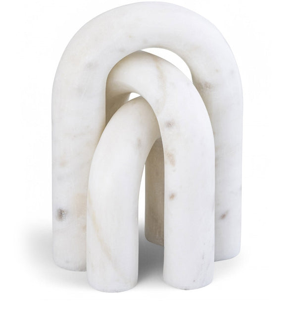 Meridian Furniture Arco Sculptural Set of Three Hand Carved Natural Stone Arch Accents for Shelf or Console White Genuine Marble ACC109-White