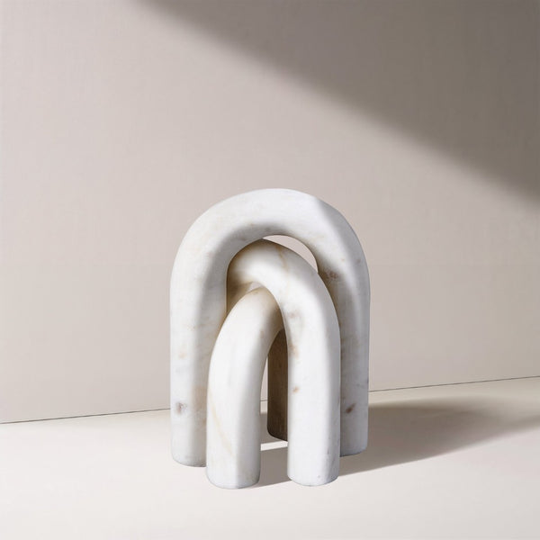 Meridian Furniture Arco Sculptural Set of Three Hand Carved Natural Stone Arch Accents for Shelf or Console White Genuine Marble ACC109-White