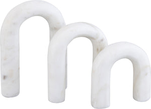 Meridian Furniture Arco Sculptural Set of Three Hand Carved Natural Stone Arch Accents for Shelf or Console White Genuine Marble ACC109-White