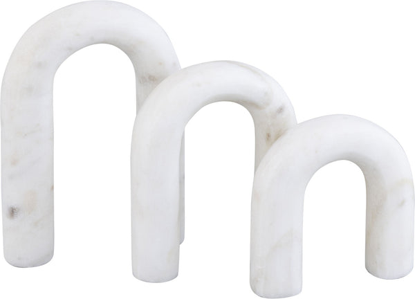 Meridian Furniture Arco Sculptural Set of Three Hand Carved Natural Stone Arch Accents for Shelf or Console White Genuine Marble ACC109-White