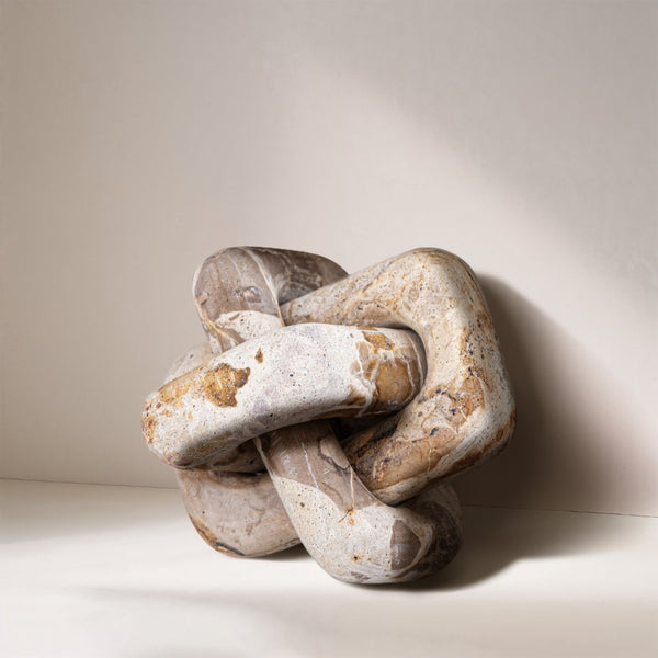 Meridian Furniture Bond Sculptural Marble Knot Tabletop Accent with Natural Veining for Shelves and Console Styling Beige Genuine Marble ACC110-Beige