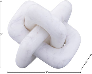 Meridian Furniture Bond Sculptural Marble Knot Tabletop Accent with Natural Veining for Shelves and Console Styling White Genuine Marble ACC110-White