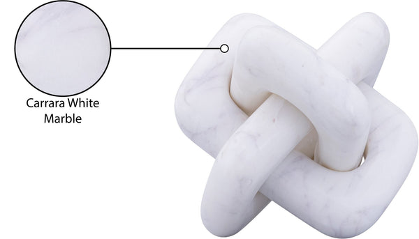 Meridian Furniture Bond Sculptural Marble Knot Tabletop Accent with Natural Veining for Shelves and Console Styling White Genuine Marble ACC110-White