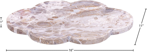 Meridian Furniture Rimini Clover Trefoil Tray Sculptural Natural Stone Catchall Accent for Vanity or Console Beige Genuine Marble ACC111-Beige