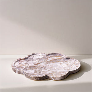 Meridian Furniture Rimini Clover Trefoil Tray Sculptural Natural Stone Catchall Accent for Vanity or Console Beige Genuine Marble ACC111-Beige