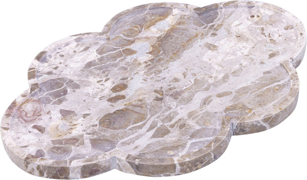 Meridian Furniture Rimini Clover Trefoil Tray Sculptural Natural Stone Catchall Accent for Vanity or Console Beige Genuine Marble ACC111-Beige