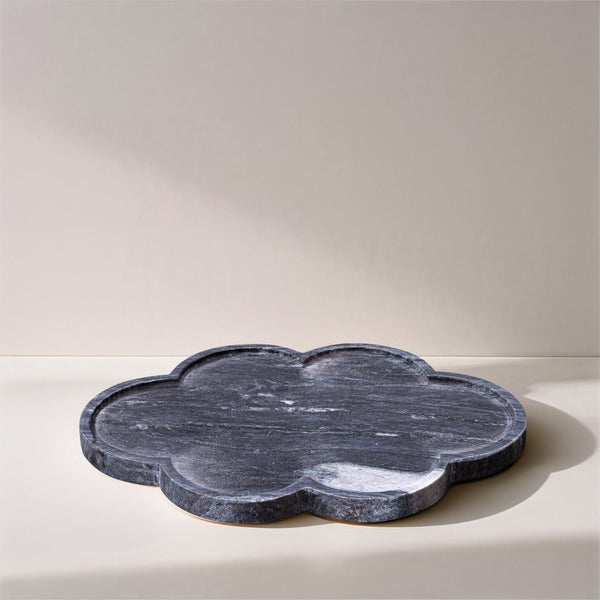 Meridian Furniture Rimini Clover Trefoil Tray Sculptural Natural Stone Catchall Accent for Vanity or Console Black Genuine Marble ACC111-Black