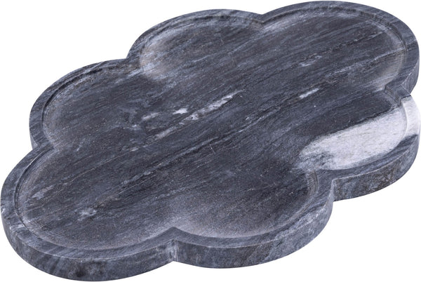 Meridian Furniture Rimini Clover Trefoil Tray Sculptural Natural Stone Catchall Accent for Vanity or Console Black Genuine Marble ACC111-Black