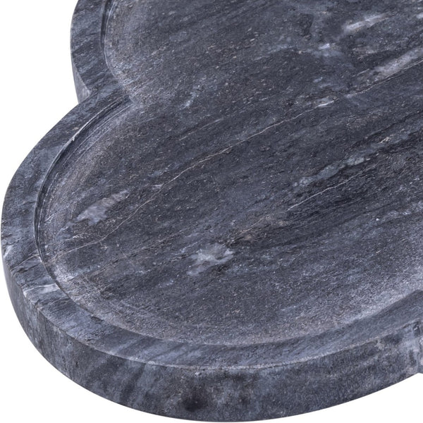 Meridian Furniture Rimini Clover Trefoil Tray Sculptural Natural Stone Catchall Accent for Vanity or Console Black Genuine Marble ACC111-Black