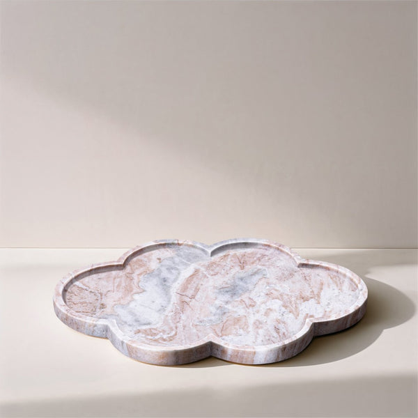 Meridian Furniture Rimini Clover Trefoil Tray Sculptural Natural Stone Catchall Accent for Vanity or Console Brown Genuine Marble ACC111-Brown
