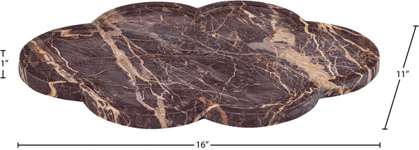 Meridian Furniture Rimini Clover Trefoil Tray Sculptural Natural Stone Catchall Accent for Vanity or Console Cherry Genuine Marble ACC111-Cherry