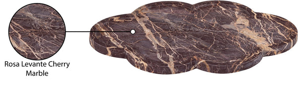 Meridian Furniture Rimini Clover Trefoil Tray Sculptural Natural Stone Catchall Accent for Vanity or Console Cherry Genuine Marble ACC111-Cherry