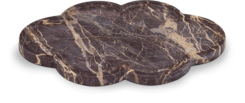 Meridian Furniture Rimini Clover Trefoil Tray Sculptural Natural Stone Catchall Accent for Vanity or Console Cherry Genuine Marble ACC111-Cherry