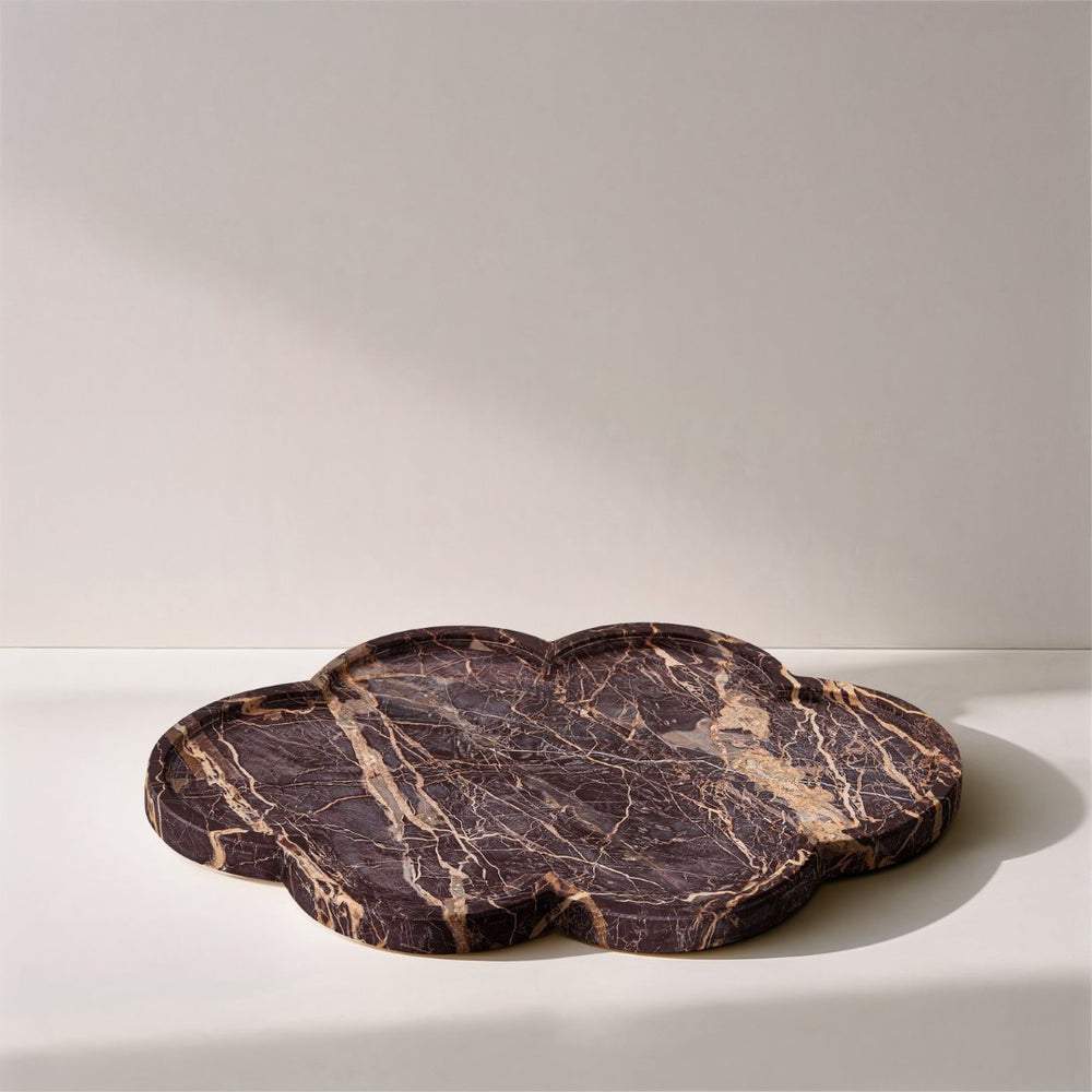 Meridian Furniture Rimini Clover Trefoil Tray Sculptural Natural Stone Catchall Accent for Vanity or Console Cherry Genuine Marble ACC111-Cherry