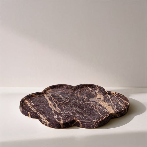 Meridian Furniture Rimini Clover Trefoil Tray Sculptural Natural Stone Catchall Accent for Vanity or Console Cherry Genuine Marble ACC111-Cherry