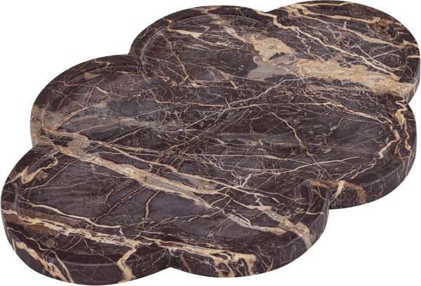 Meridian Furniture Rimini Clover Trefoil Tray Sculptural Natural Stone Catchall Accent for Vanity or Console Cherry Genuine Marble ACC111-Cherry