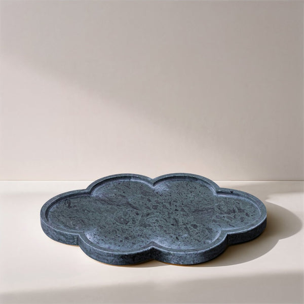 Meridian Furniture Rimini Clover Trefoil Tray Sculptural Natural Stone Catchall Accent for Vanity or Console Green Genuine Marble ACC111-Green